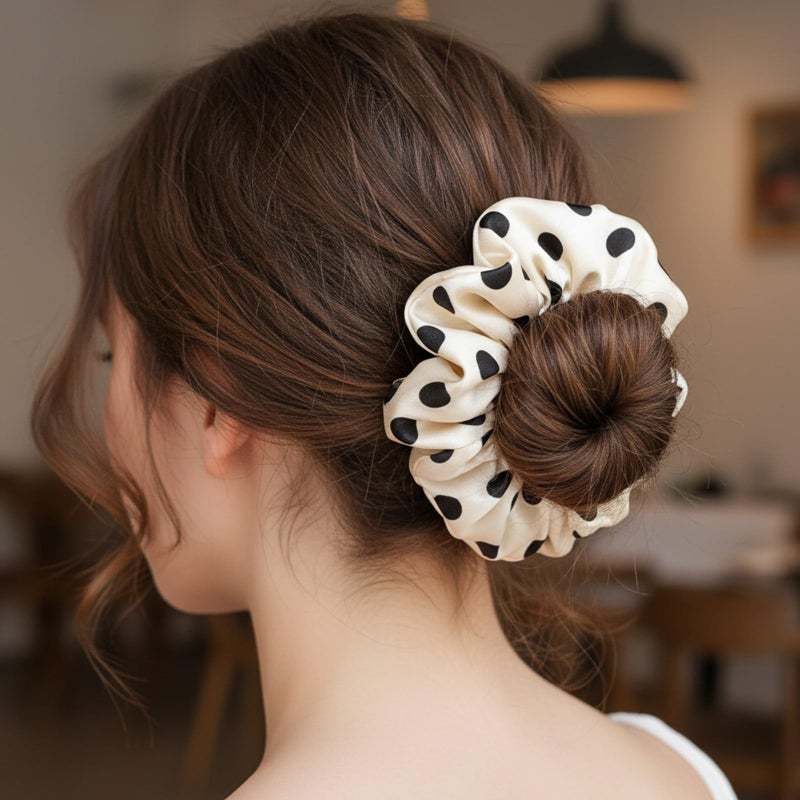 Ymapinc 2pcs Polka Dot Big Scrunchies, Ymapinc Jumbo Silk-Like Hair Scrunchies for Women/Girls, Vintage Polka Dot Hair Accessories - Image 3